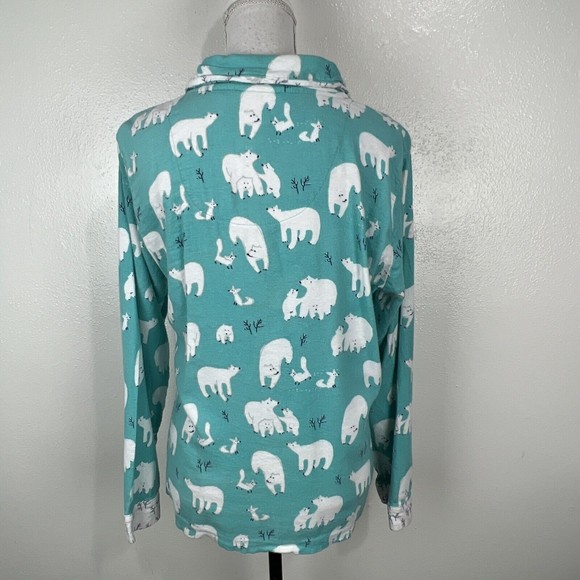 Munki Munki Pajama Top Women Small Sleep Button Up Long Sleeve Polar Bear Fleece - Picture 4 of 15